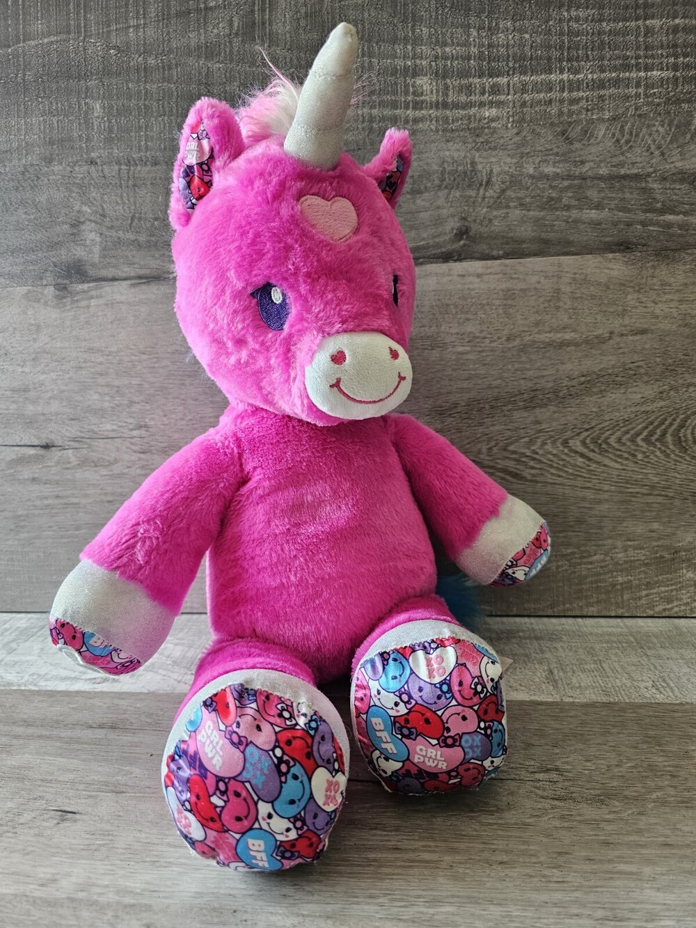 Build-A- Bear Candy Hearts Unicorn 17" Plush Hot Pink XOXO BFF